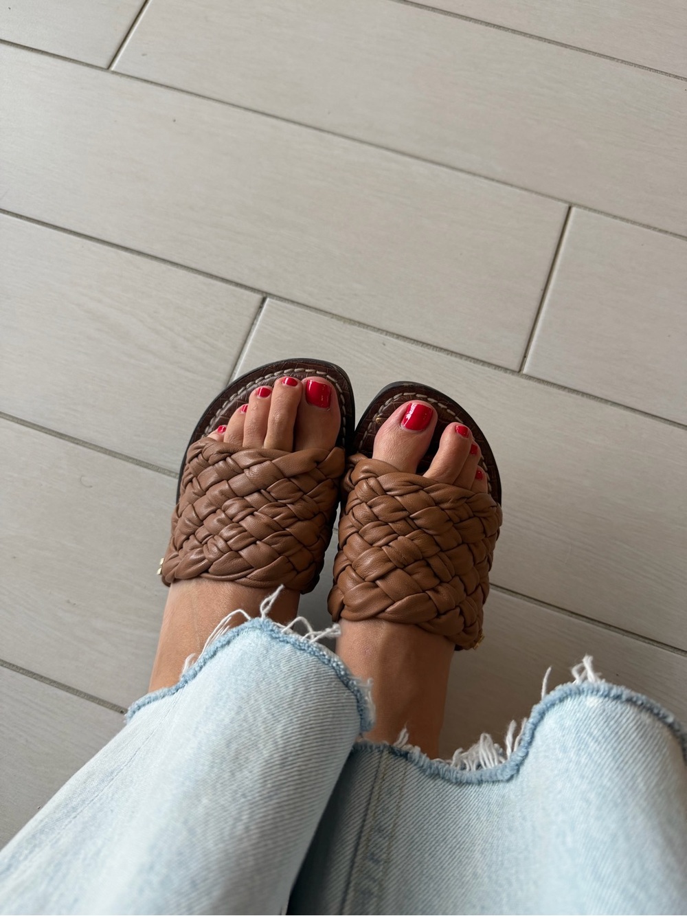 Woven Slide Sandals in Brown - Women's Slip-On
